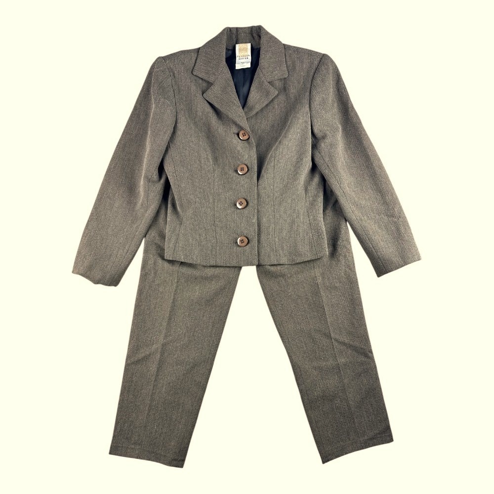 Susanna Moyer Paris Vintage Brown Textured 2 Piece Pant Suit Set Size 6 Menswear